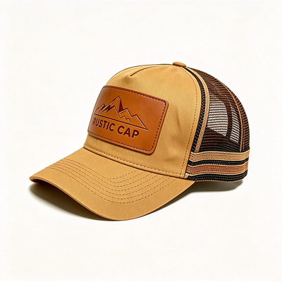 6 Panel Constructed Trucker Mesh Cap Featuring Breathable Mesh Back Adjustable Snap Closure Ideal for Events and Uniforms