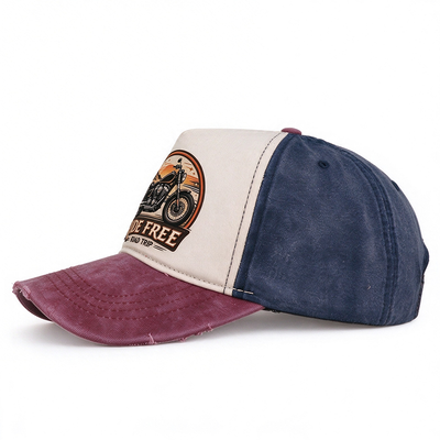 Distressed Color Block Dad Hat 100 Percent Cotton Twill Fabric Printed Graphic Hand Wash Recommended Comfortable Durable Stylish Headwear