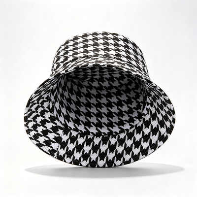 Recycled Fabric Houndstooth Bucket Hat Casual Lightweight Breathable Hat For Daily Outdoor Activities