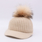 Wool Top Winter Baseball Hats , Real Raccoon Fur Mens Pom Pom Beanie Hats