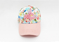 Girls Pink Embroidered Baseball Caps With Flowers Printing And 3D Embroidery