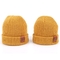 Leather Patch Knit Beanie Hats Custom Design Warm Hat Cap Yellow Beanie Hats