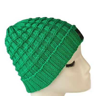 High quality unisex customize logo green winter knitted  hats caps for fashion