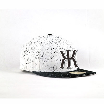 Fashion White Flat Bill 5 Panel Spots Cap Customized 3D Rubber Logo Hip Hop Cap For Man