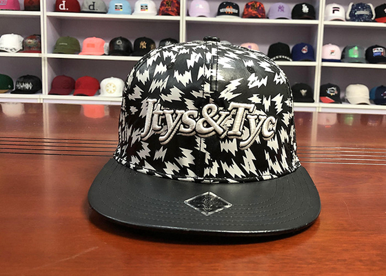 Custom black and white leather flat bill flat printing  snapback caps