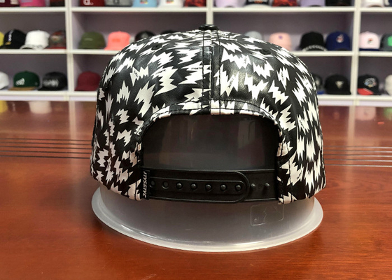 Custom black and white leather flat bill flat printing  snapback caps