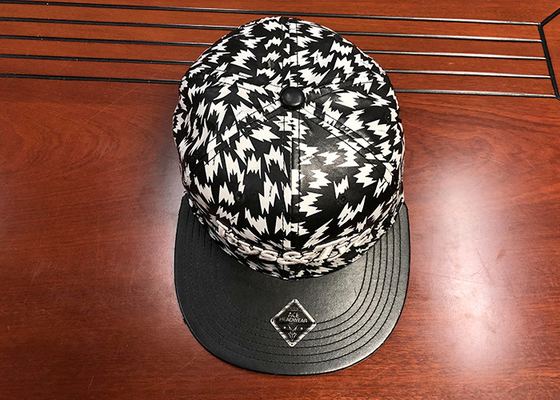 Custom black and white leather flat bill flat printing  snapback caps