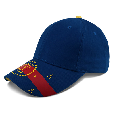 Blue Embroidered 6 Panel Baseball Cap With Metal Buckle