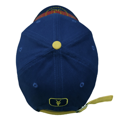 Blue Embroidered 6 Panel Baseball Cap With Metal Buckle