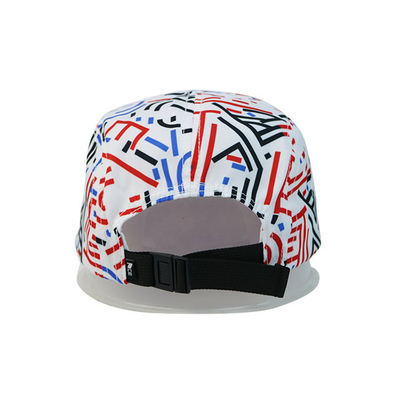 High Quality 5 Panel Caps sublimation pattern camper cap with polyester with nylon webbing plastic buckle