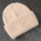 58cm Real Rabbit Fur Knitted Hat Solid Warm Cashmere Wool Skullies Beanies