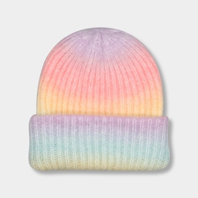 56cm Knit Beanie Hats For Girl Tie Dye Gradient Color Outdoor Flexible Thick Winter Hat