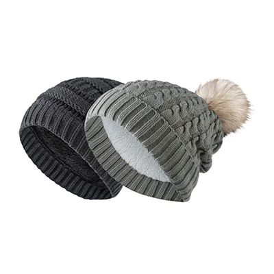 Winter Women 58cm Knit Beanie Hats Fur Ball Cap Pom Poms