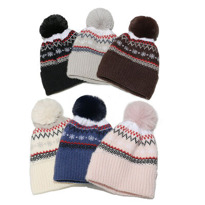 Autumn Winter Woolen Hat Hugger Toque Cap Stocking Head Watch Bohemian Geometric Knitted Fleece Thickened