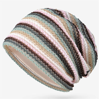 Costom High Quality Ladies Striped Knit Beanies Slouchy Style Skullies Sports Winter Cap Outdoor No Cuff Beanie