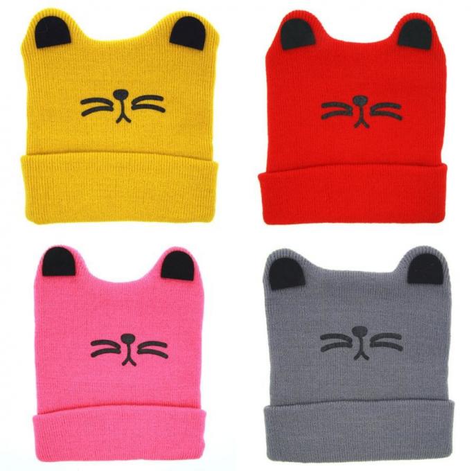 Boys Girls Cat Ear Lovely Baby Hats , Woolen Yarn Knit Keep Warm Hats Soft Material